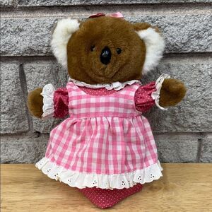 Vintage Dakin 1985 Pink Gingham Dress Teddy Bear Puppet